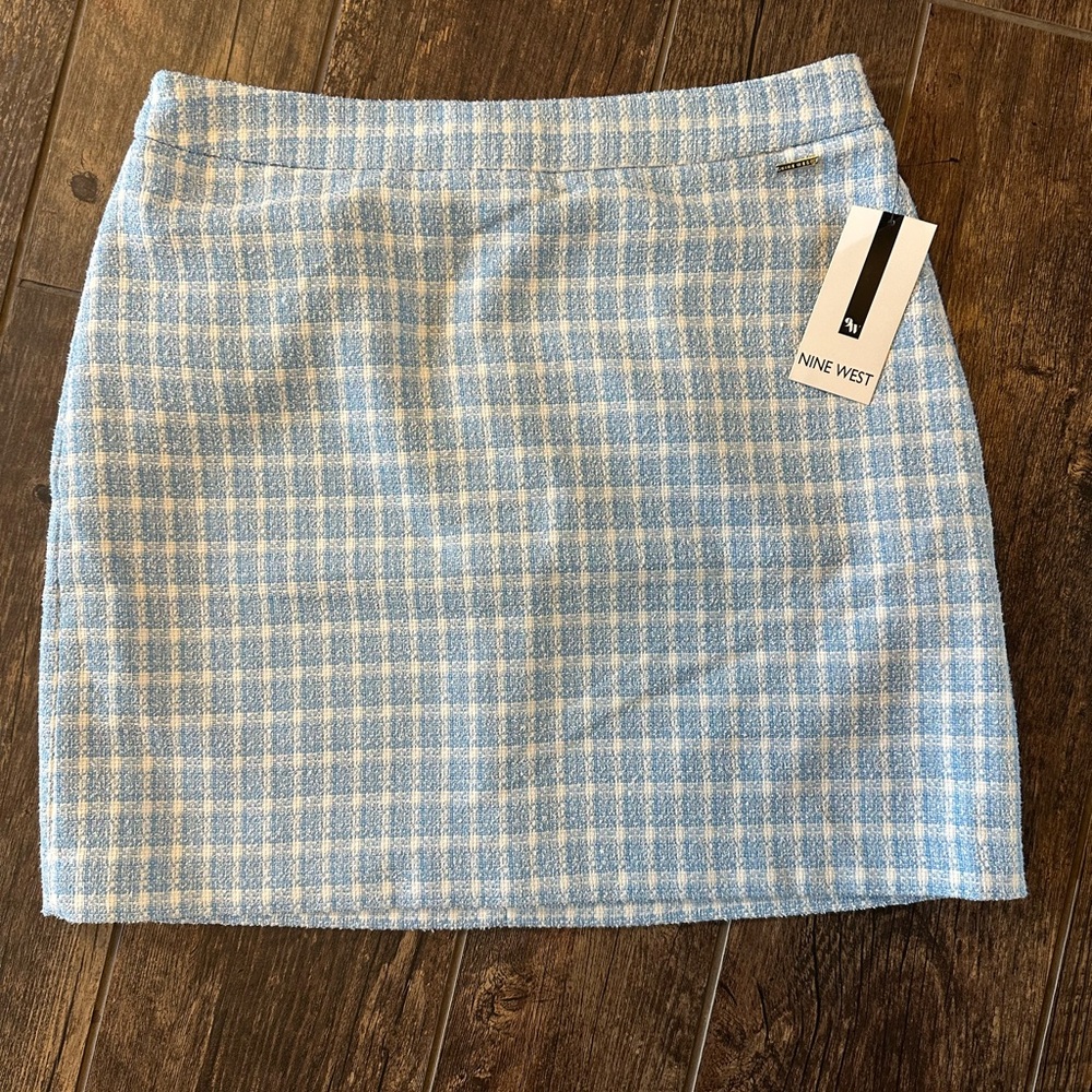 NWT Nine West Light Blue Checkered Pencil Skirt - Picture 1 of 5